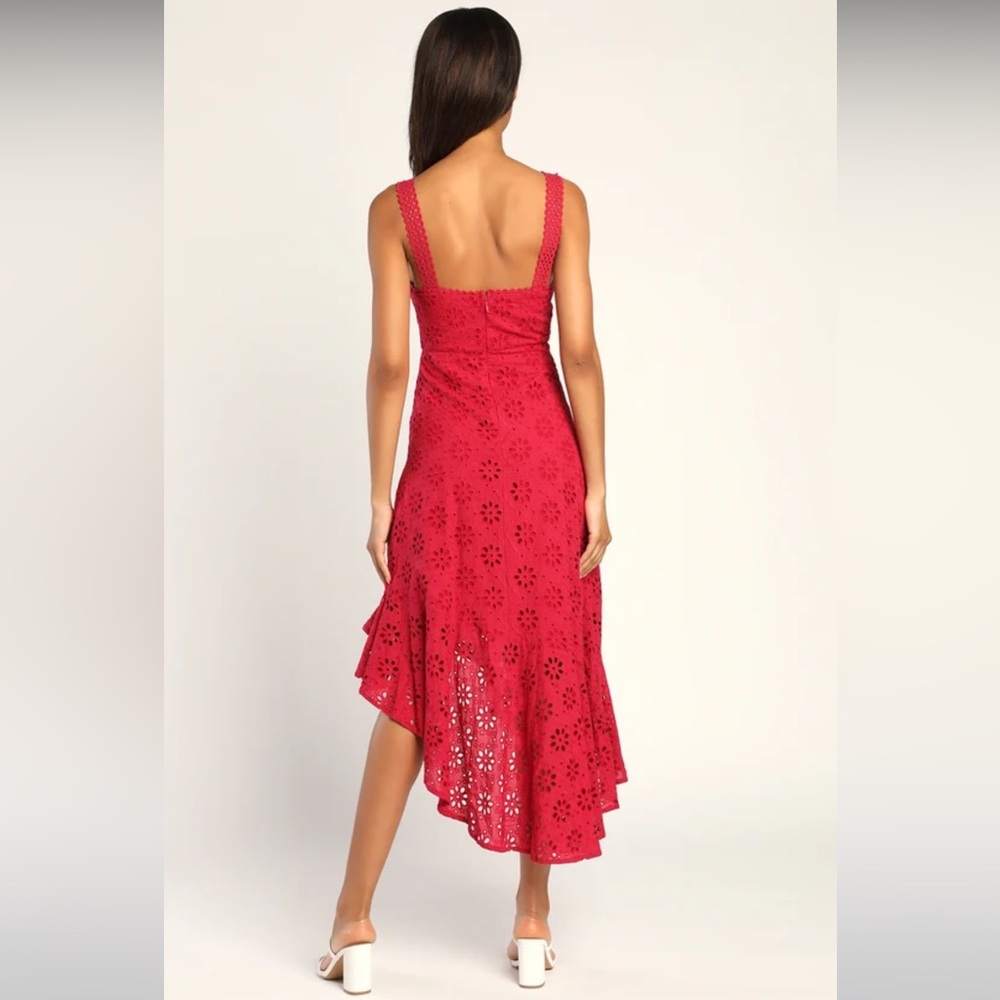 Lulu’s Adoring Days Berry Pink Eyelet Ruffled Asymmetrical Dress - Picture 4 of 12